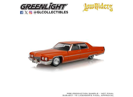 Pre-Order – 1972 Cadillac Coupe deVille *California Lowriders Series 8*, mandarin orange 1:64 GreenLight Model (gl63090D) – ETA. September 2026