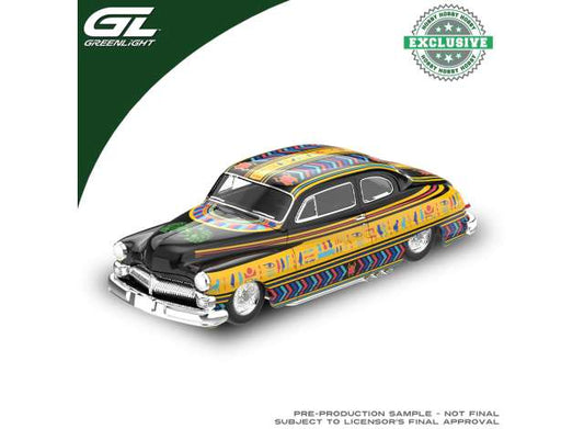 Pre-Order – 1950 Mercury Eight Coupe, Mummy Tribute with Mummy Accessory *Halloween Monster Edition*, black/yellow 1:64 GreenLight Model (gl30565B) – ETA. September 2026