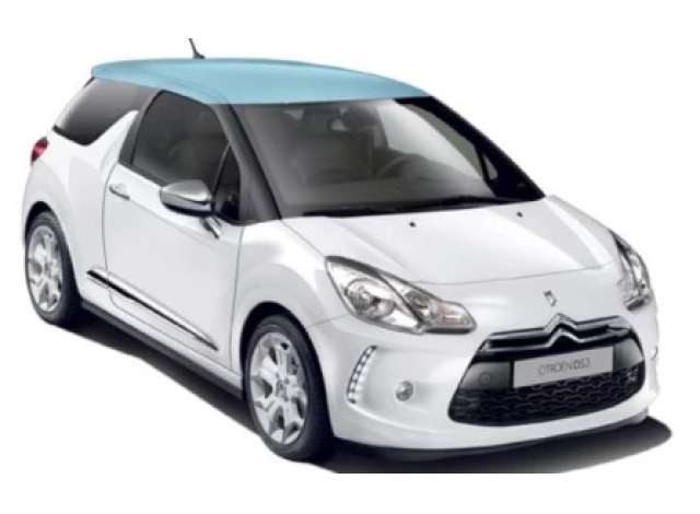 Available To Order – 2010 Citroen DS3, banquise white/blue boticelli roof 1:87 Norev Model (NOR155254)