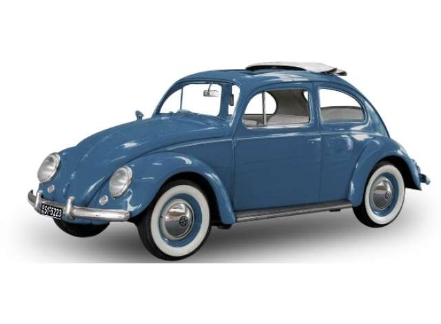 Pre-Order – 1958 Volkswagen Beetle Saloon with open roof, fjord blue 1:12 SunStar Model (sun5223) – ETA. September 2026
