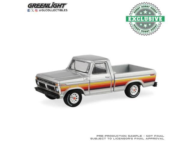 Pre-Order – 1977 Ford F-150 *Free Wheeling Stripes Edition* , silver metallic 1:64 GreenLight Model (gl30572) – ETA. September 2026