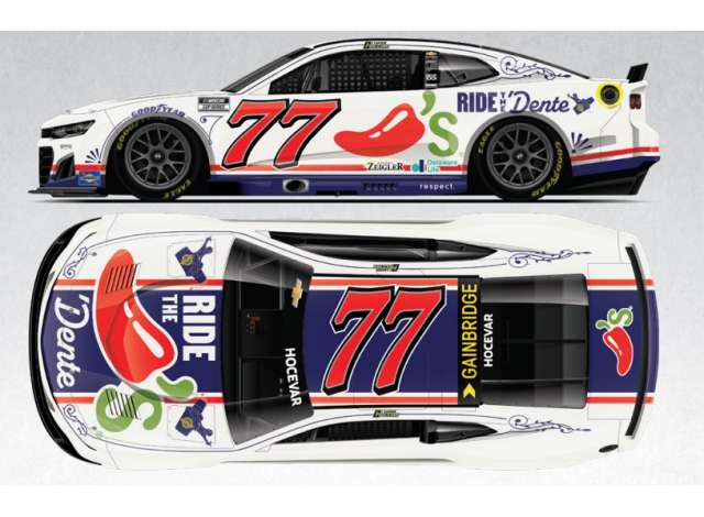 2025 Chevrolet #77 Carson Hocevar *Chili`s Ride The `Dente*, red/white/blue 1:64 Action Racing Collectibles Model