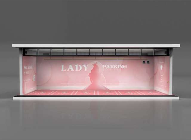 Available To Order – Parking Garage Lady Parking with Light, Rose/White 1:64 Black Box Diorama Model (MO914017)