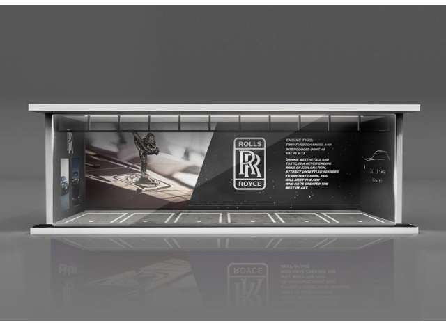 Available To Order – Parking Garage Rolls Royce with Light, Black/White 1:64 Black Box Diorama Model (MO914037)