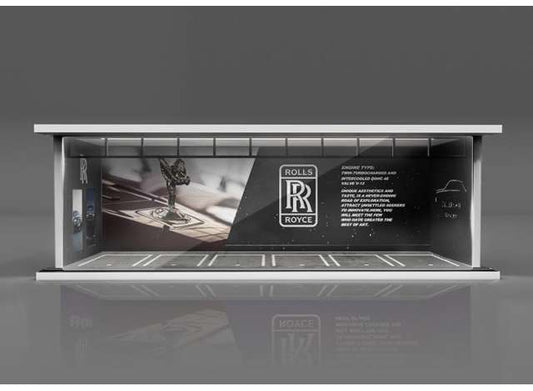 Parking Garage Rolls Royce with Light, Black/White 1:64 Black Box Diorama Model