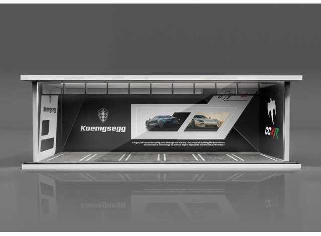Available To Order – Parking Garage Koenigsegg with Light, White/Black 1:64 Black Box Diorama Model (MO914051)