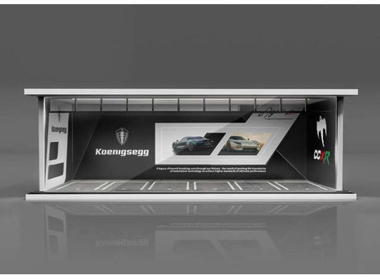 Parking Garage Koenigsegg with Light, White/Black 1:64 Black Box Diorama Model