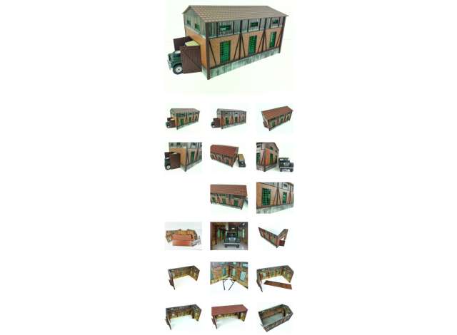 Pre-Order – Hangar-Barn Garage, brown/green  included: 1x Hangar-Barn Diorama Building Kit (unassembled) 1x Interior staircase and upper floor platform 1:18 Dioramatoys Model (DTG1831) – ETA. September 2026