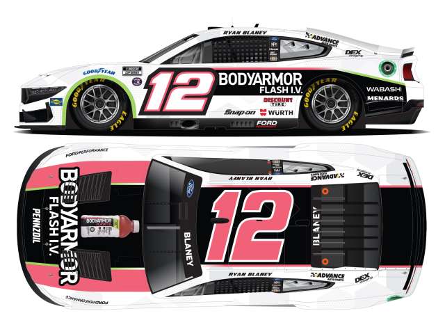 2024 Ford Mustang #12 Ryan Blaney *Bodyarmor Flash I.V.*, white/pink/black 1:24 Action Racing Collectibles Model