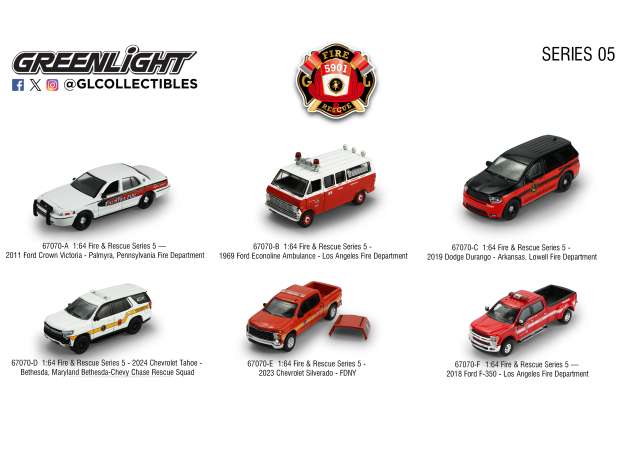 Pre-Order – Fire & Rescue Series 5 assortiment of 6, various 1:64 GreenLight Model (gl67070~6) – ETA. September 2026