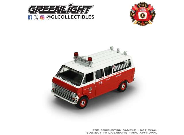 Pre-Order – 1969 Ford Econoline Ambulance - Los Angeles Fire Department *Fire & Rescue Series 5*, white/red 1:64 GreenLight Model (gl67070B) – ETA. September 2026