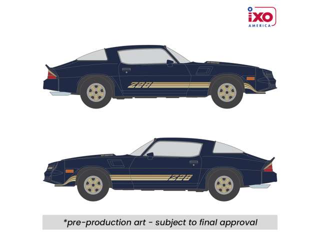 Pre-Order – 1981 Chevrolet Camaro Z28, dark blue metallic with gold striping 1:64 IXO America Model (ixoIA64018) – ETA. September 2026