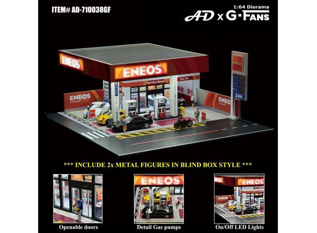 Japan Gas Station diorama with LED lights 1:64 American Diorama Model