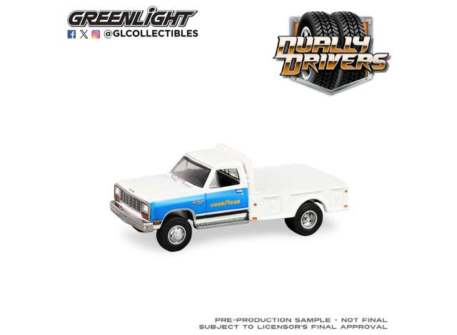Pre-Order – 1981 Dodge Ram W350 Power Ram Dually Flatbed Goodyear, *Dually Drivers Series 17*, white/blue 1:64 GreenLight Model (gl46170B) – ETA. September 2026