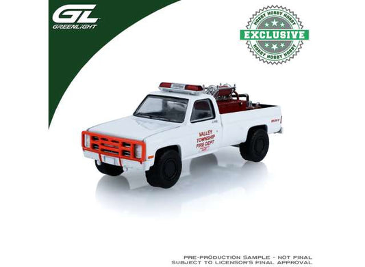 Pre-Order – 1983 Chevrolet K20 Custom Deluxe 4×4 Brush Fire Truck, Valley Township Fire Department *Heavy Chevy* Danville, Pennsylvania 1:64 GreenLight Model (gl30579) – ETA. September 2026