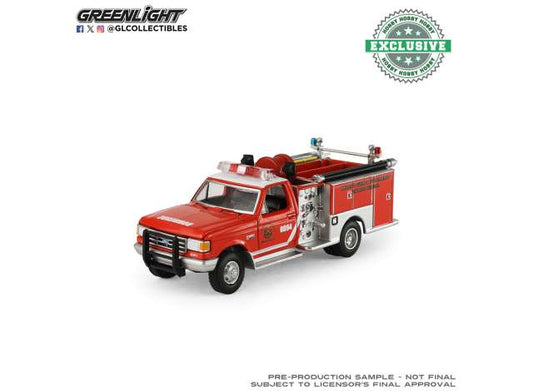 Pre-Order – 1990 Ford F-350 Mini Pumper Fire Truck, Heroico Cuerpo de Bomberos Distrito Federal, Mexico, red 1:64 GreenLight Model (gl30580) – ETA. September 2026