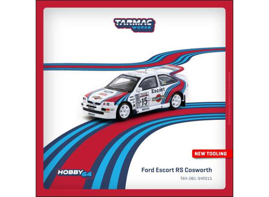 Pre-Order – 1994 Ford Escort RS Cosworth #15 Malcolm Wilson/Bryan Thomas WRC Rallye Sanremo, white/red/blue 1:64 Tarmac Model (TC-T64-081-94RS15) – ETA. September 2026