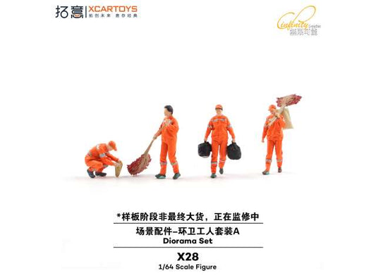 Pre-Order – Sanitation Worker Set A (4 Figures), Orange 1:64 XCartoys Model (XcarX28WorkerA) Stocks Due July/August 2026