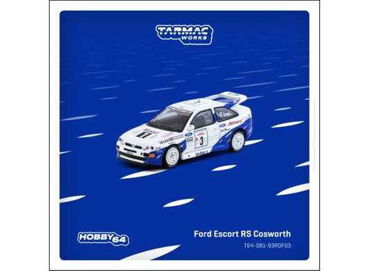Pre-Order – 1993 Ford Escort RS Cosworth #3 François Delecour/Daniel Grataloup Tour de Corse  Rallye de France Winner, white/blue 1:64 Tarmac Model (TC-T64-081-93RDF03) – ETA. September 2026