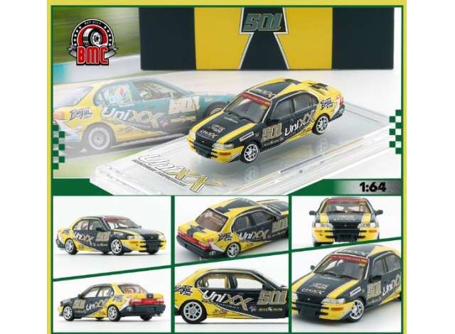 1998 Toyota Corolla AE100 #501 Malaysia Sepang International Circuit UNIXX, black/yellow 1:64 BM Creations Model