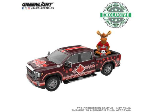 Pre-Order – 2022 GMC Sierra 3500 HD *International Soccer Celebration 2026* Canada Tribute with Moose Figurine, various 1:64 GreenLight Model (gl30590) – ETA. September 2026