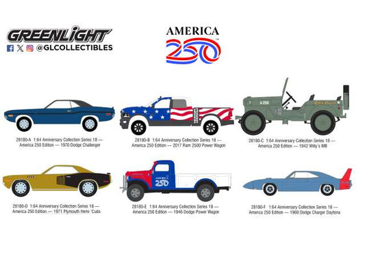 Pre-Order – *Anniversary Collection series 18* Mix box of 6 1:64 GreenLight Model (gl28180~6) – ETA. September 2026