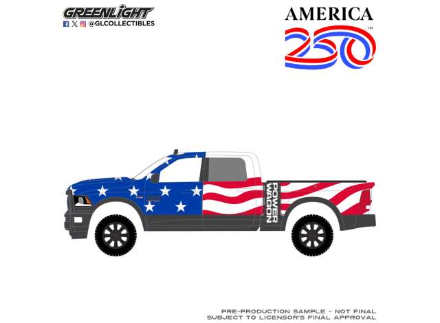 Pre-Order – 2017 Ram 2500 Power Wagon  *Anniversary Collection series 18*, blue/white/red 1:64 GreenLight Model (gl28180B) – ETA. September 2026
