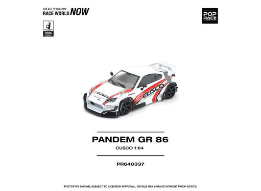 Pre-Order – Pandem GR86 *Cusco*, white/red 1:64 Pop Race Limited Model (PR640337) – ETA. July/August 2026