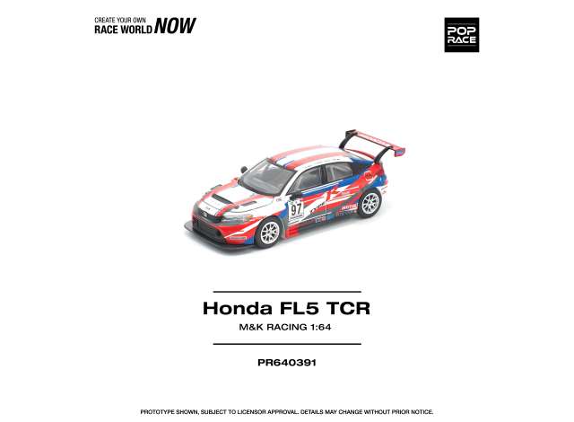Pre-Order – Honda Civic Type-R (FL5) TCR- M&K Racing, white/blue/red 1:64 Pop Race Limited Model (PR640391) – ETA. July/August 2026