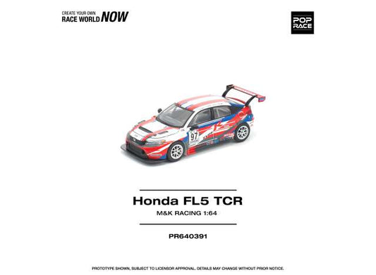 Pre-Order – Honda Civic Type-R (FL5) TCR- M&K Racing, white/blue/red 1:64 Pop Race Limited Model (PR640391) – ETA. July/August 2026