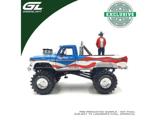 Pre-Order – 1979 Ford F-250 Monster Truck USA 250 Tribute with 1/18 Bob Chandler Standing Figure *Kings of Crunch Bigfoot #1*, blue/white/red 1:18 GreenLight Model (gl13726) – ETA. September 2026