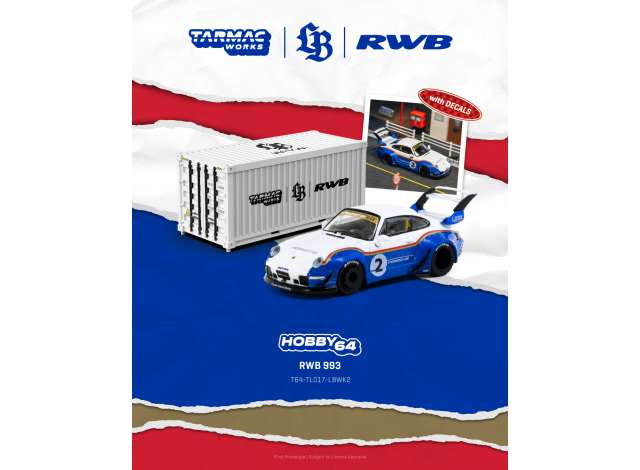 Pre-Order – RWB 993 #2 Liberty Walk, blue/white 1:64 Tarmac Model (TC-T64-TL017-LBWK2) – ETA. September 2026