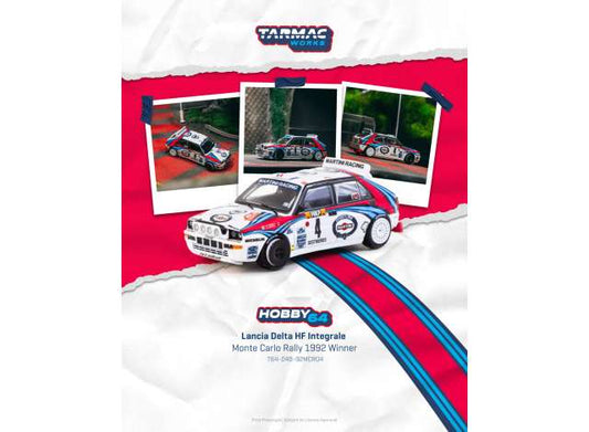 Pre-Order – 1992 Lancia Delta HF Integrale #4 Didier Auriol/Bernard Occelli Monte Carlo Rally Winner, white/red/blue 1:64 Tarmac Model (TC-T64-049-92MCR04) – ETA. September 2026
