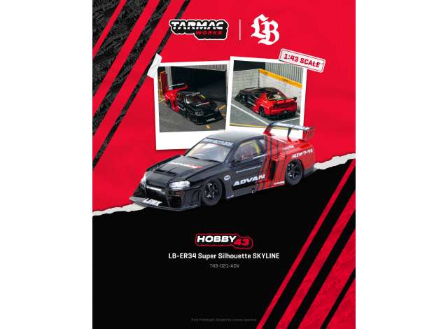 Pre-Order – LB-ER34 Super Silhouette Skyline *ADVAN*, black/red 1:43 Tarmac Model (TC-T43-021-ADV) – ETA. September 2026