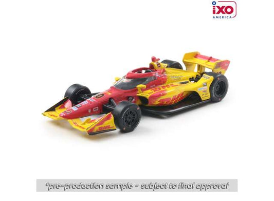 Pre-Order – 2025 NTT INDYCAR  Alex Palou Chip Ganassi Racing *DHL* with Trading Card, yellow/red 1:64 IXO America Model (IND64033) – ETA. September 2026