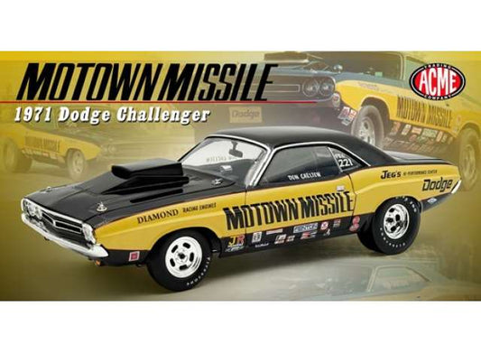 Pre-Order – 1971 Dodge Challenger *Motown Missile*, black/mostard 1:18 Acme Diecast Model (acme1806032) – ETA. July/August 2026