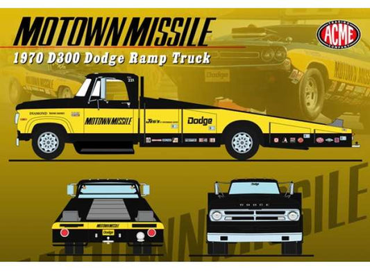 Pre-Order – 1970 Dodge D300 Ramp Truck*Motown Missile*, black/yellow 1:18 Acme Diecast Model (acme1801918) – ETA. July/August 2026