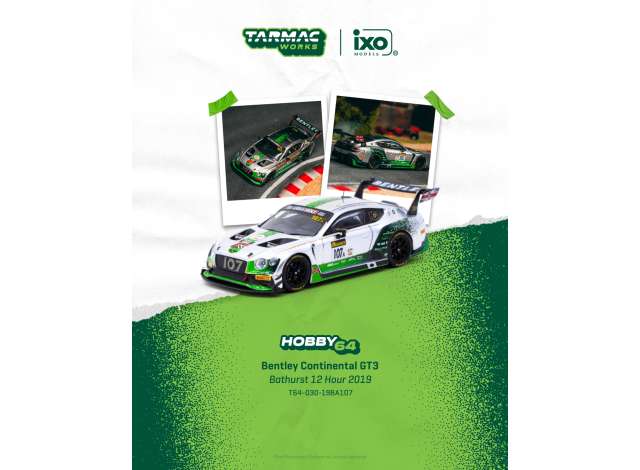 Pre-Order – 2019 Bentley Continental GT3 J.Gounon/S.Kane/J.Pepper  Bathurst 12 Hour, white/green 1:64 Tarmac Model (TC-T64-030-19BA107) – ETA. September 2026