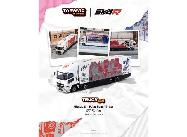 Pre-Order – Mitsubishi Fuso Super Great *EVA Racing*, white/red/grey 1:64 Tarmac Model (TC-T64T-TL001-EVA2) – ETA. September 2026