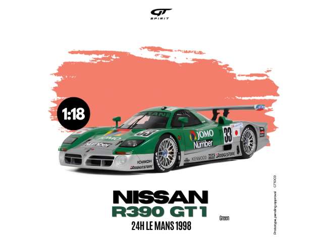 Pre-Order – 1998 Nissan R390 GT1 Le Mans *Resin*, green/grey 1:18 GT Spirit Model (GT1003) – ETA. September 2026