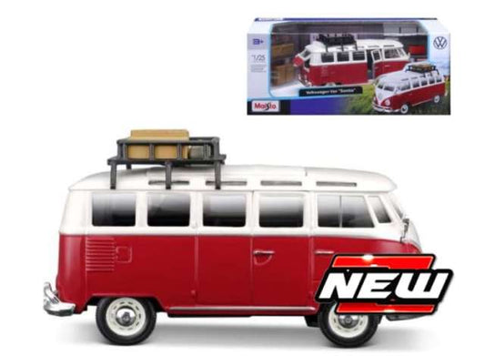 Pre-Order – Volkswagen T1 Samba with baggage rack, red/white 1:24 Maisto Model (mai32471) – ETA. July/August 2026