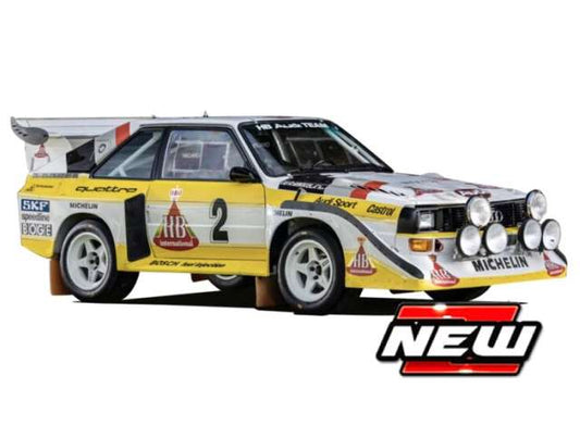 Pre-Order – 1985 Audi Sport Quattro S1 E2 #2, white/yellow 1:43 Bburago Model (bura38326) – ETA. July/August 2026