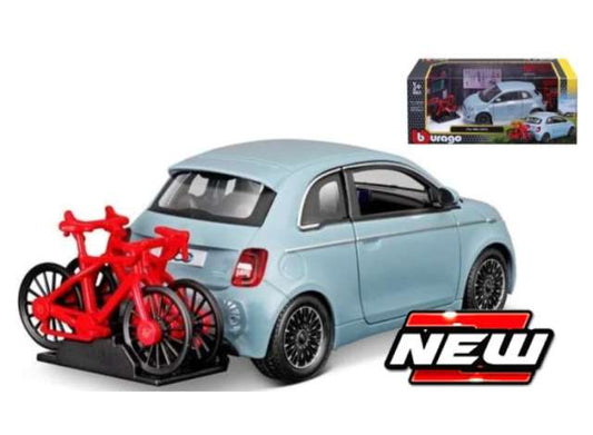 Pre-Order – Fiat 500E with bike, blue 1:24 Bburago Model (bura23012) – ETA. July/August 2026