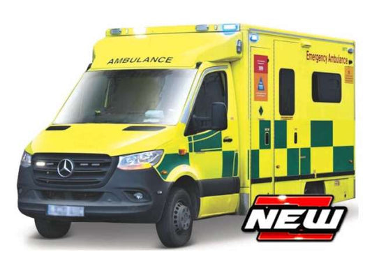 Pre-Order – Mercedes-Benz Sprinter UK Ambulance, yellow/green 1:50 Bburago Model (bura32063) – ETA. July/August 2026