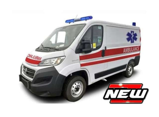 Pre-Order – Fiat Ducato Ambulance, white/red 1:50 Bburago Model (bura32064) – ETA. July/August 2026