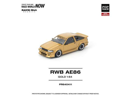 Pre-Order – RWB AE86 , gold 1:64 Pop Race Limited Model (PR640411) – ETA. July/August 2026