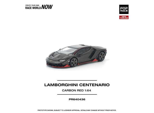 Pre-Order – Lamborghini Centenario, carbon/red 1:64 Pop Race Limited Model (PR640436) – ETA. July/August 2026