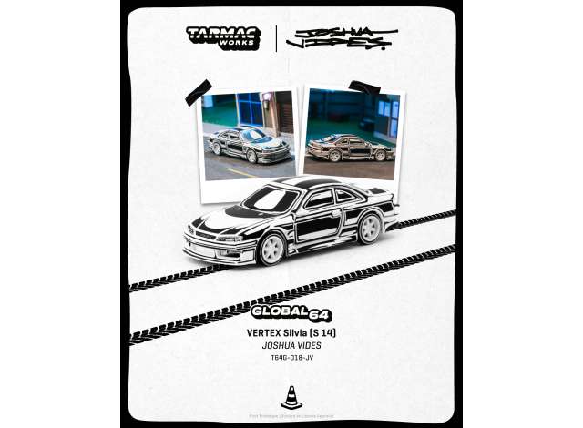 Pre-Order – Vertex Nissan Silvia (S14), Designed by Joshua Vides, chrome 1:64 Tarmac Model (TC-T64G-018-JV) – ETA. September 2026