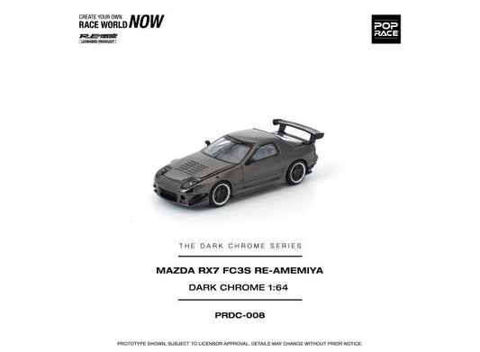 Pre-Order – Mazda RX7-FC3S Re-Amemiya *The Dark Chrome Series*, dark chrome 1:64 Pop Race Limited Model (PRDC008) – ETA. July/August 2026