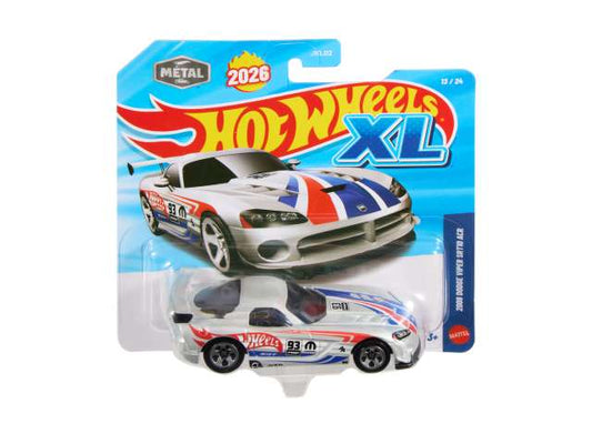 Pre-Order – 2008 Dodge Viper SRT10 ACR *Hotwheels XL*, white/blue/red 1:43 Hotwheels Model (hwmvJLJ40) – ETA. October 2026